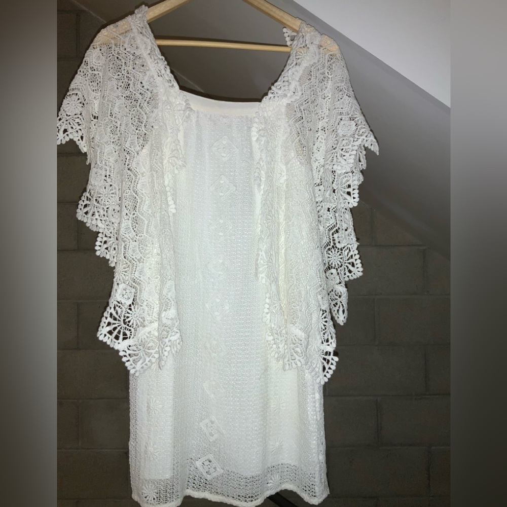 Jen's Pirate Booty Ivory Crochet Mini Dress with Scalloped Cape